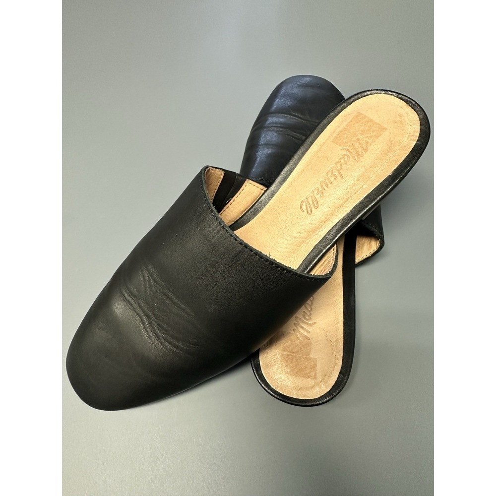 Madewell The Cory Mule Slip-On Shoes in Black Leather AK329 Size 7 Flats